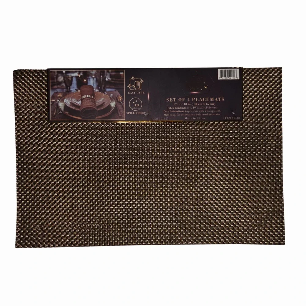 Dan River Set of 4 Rectangular Placemats Bronze Color PVC Woven Table Mats 12x18